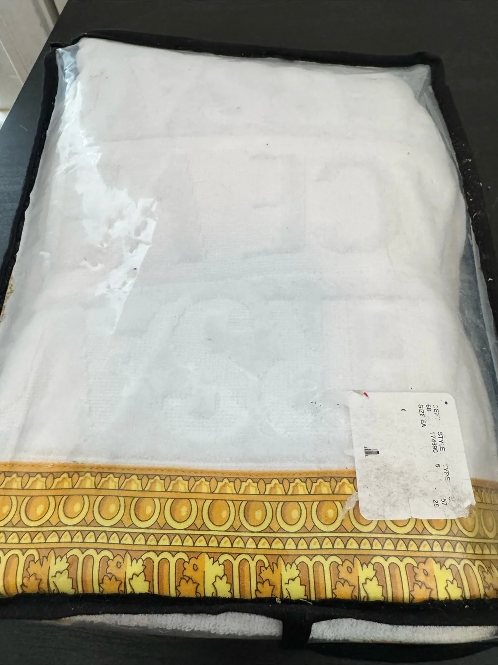 Versace Bath Mat White Terry Cloth Gold Yellow Border Logo NEW